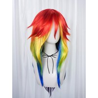 Cool and Unique Rainbow Synthetic Fiber Anime Cosplay Wig Unisex for Daily Use Halloween Christmas Party Wig
