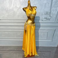 Belly Dancing Costume for Women's High End Satin AB Stones Performance Set Adult Oriental Dance Professional Competition Outfit