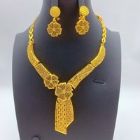Indian Bridal Gold Plated Necklace Earrings Jewelry Set For Women Dubai Brazilian African Dubai Wedding Party Gift Jewellery