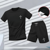 New high-quality men's summer T-shirt, Harajuku summer hip-hop men's fitness and sports round-neck top and shorts set, fashionab