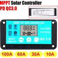 10A MPPT Solar Charge Controller 12V/24V Multiple Protection Solar Panel Regulator LCD Display Fast Charging 3.0 Battery Charger