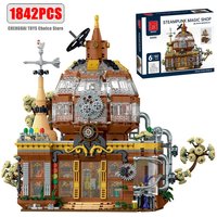 1842pcs Steampunk Magic Shop Building Blocks Kit Victorian Alchemy Store Bricks Model Toys with LED Lights & Detailed Interior