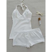 Halter Neck Tank Tops Shorts Cotton Set Women Lace Trim V-neck Vest+Buttons Straight Boxer Short Pant Cute Home Pajama Sets New