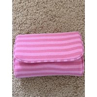 Flip-top With Mirror Makeup Bag Women Pink Striped Portable Zipper Cosmetic Travel Organizer Cute Sweet Handbag Toiletry Pouch
