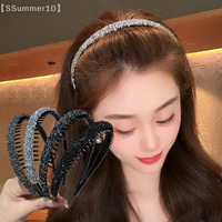 【SSummer10】Non-slip Rhinestone Hair Hoops Bands Women Toothed Elastic Headbands For Women Shiny Luxury Hair Hoops【SS】