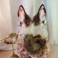 New Handmade Brown Bunny Rabbit Ears Hairhoop Tail Earrings Cosplay Prop Lolita Christmas Acessories Headwear