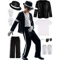 Children Michael Jackson Costume Metallic Shiny 80s 90s Stage Party Outfit Boy Girl Clothing Kids Cosplay Dance Star Costume Set