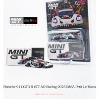 MINIGT 1:64 Porsche 911 GT3 R #77 AO Racing 2025 IMSA Petit Le Mans MGT01143-CH Car Alloy Toys Diecast Metal Model for Children