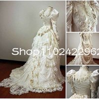 Lolita Victorian Wedding Dresses with Puffy Long Sleeve Ruffle Pleated Historical Halloween Princess Bridal Gown customsized