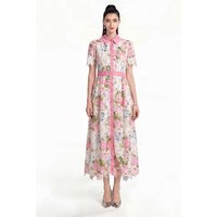 Elegant Summer Formal Evening Lace Dress Women Water-Soluble Embroidery Hollow Out Belt Midi Party Dresses Female Long Vestidos