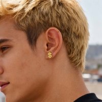 Vnox Dollar Sign Stud Earrings for Men Women, Zircon Copper Earrings with Pierced Ear Holes, Hiphop Rock Punk Cool Jewelry Gifts
