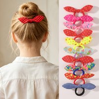 JOLLYPASS 10Pcs/set Printed Colorful Bow Hair Ribbon Scrunchie for Kids Girls Elastic Hair Tie Headwear Hair Accessories