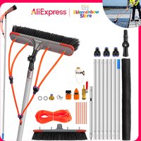 23FT(7M) Water Flushing Fed Pole Brush with 180° Rotation - Ideal for Window and Solar Panel Washing