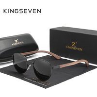 KINGSEVEN-Lunettes de soleil rondes en bois pour hommes et femmes, Brochure faite à la main, Lunettes de soleil miroir polarisées pour hommes, Steampunk Shades Oculos, Nouveau, 2024