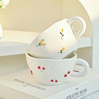 Hand Painted Cherry Ceramic Mug Underglaze Color High Value Tableware for Home Coffee Shop Afternoon Tea