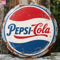2D Flat - 1pc Vintage Pepsi-Cola Aluminum Wall Sticker Restaurant, Festivals, Art Wall Decor, Halloween Christmas Decorations