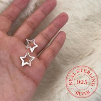 925 Sterling Silver Pentagram Stars Hoop Earrings For Woman Christmas Gifts Piercing Jewelry Aretes De Mujer Party Gift