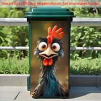 A Cartoon Rooster Design for Trash Can Stickers, with Dimensions of 32.28 X 14.57 Inches, PVC Self-adhesive Paper