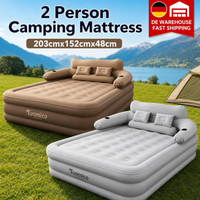 2-Personen-PVC-Outdoor-Campingmatratze mit Rückenlehne, eingebauter/externer Pumpe, automatisch aufblasbare Luftmatratze, erhöhte Höhe, verdickt, für drinnen, Zuhause, Büro, zum Entspannen,