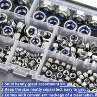 230pcs 304 Stainless Steel Metric Locking Nut Kit, Hex Locking Nylon Insert Nuts for M3 M4 M5 M6 M8, Durable Metal Fasteners, Se