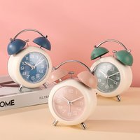 Cartoon Mini Analog Alarm Clock Retro Twin-Bell Loud-Clock Soft Night Light For Nighttime Visibility For Office Bedroom Bedside