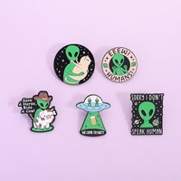 Fun alien UFO spacecraft Enamel Pins Anime science fiction extraterrestrial space creatures Metal Brooches Badge Jewelry Gifts
