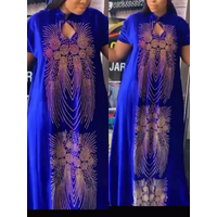 Neues afrikanisches Bazin-Design, langer Stab, Diamantmuster, kurze Ärmel, hoher Kragen, Dashiki für Damen, afrikanische Print-Kleider