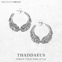 Hinged Hoop Earrings Blackened Feathers Gift In Real 925 Sterling Silver Europe Style Rebel Vintage Jewerly For Women Men