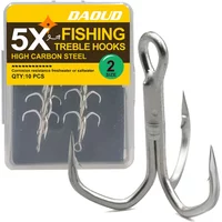 5X Treble Hooks Kit 10pcs Sharp Treble Fishing Hooks Set High Carbon Steel Classic Round Bend Triple Fishing Hook for Catfish