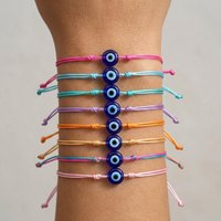 8pcs Plastic Bohemian Evil Eye Adjustable Rope Chain Bracelet Set Round Charm Jewelry For Women