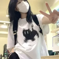 Black Cat Pixel Print Women T-Shirt Girl Round Neck Fun Psychedelic Casual Y2K Harajuku Top Graphic Tees Women Clothes