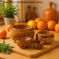 【W】Salad Bowl Practical Durable Wooden Simple Storage Holder Kitchen Bowl Cutlery