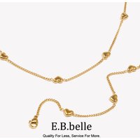 E.B.belle Heart Chain Bracelet Necklace Simple Stainless Steel Women's Hand Bracelets Sweet Style 18K Gold Plated Jewelry Set