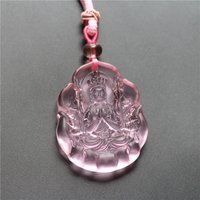 Fine Carving 12 Zodiac Men's and Women's Pink Glass Lotus Leaf Guardian Necklace Benmingfo Brand Guanyin Bodhisattva Pendant Ins