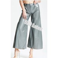Handgemachte Frauen Breite Bein Hosen Hohe Taille Latex Lose Hosen Gothic Damen Gummi Flare Casual Hosen Streetwear