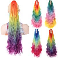 Jeedou Ponytails Rainbow Ombre Color Ponytail Hair Extension Claw Clip On Pony Tail Long Wavy Synthetic Hairpiece Cosplay Wigs