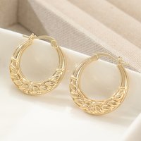 Gold Color Pleated Textured Geometric Big Hoop Earrings For Women Fashion Charm Jewelry Suitable Party Banquet Wedding
