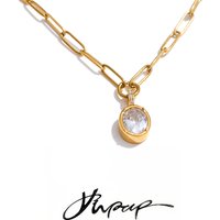 Yhpup Stainless Steel Cubic Zirconia Round Necklace Pendant Tarnish Resistant Stylish Exquisite Jewelry Wholesale