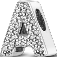 925 Sterling Silver A Charms Pendant with Cubic Zirconia,Fit DIY bracelet necklace Gift for Her,Colgante Plata