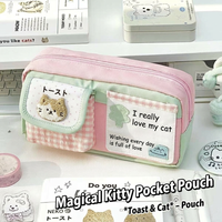 1pc Cute Multi Pocket Pencil Case Large Capacity Pen Bag With Cat Patches For Daily Use School Stationery Organization