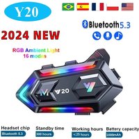 Y20 Motorcycle Helmet Bluetooth Headset Rider BT5.3 RGB Colorful Lights Waterproof 1000mAh Music Player Communicator Speakers