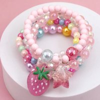b58 5Pcs/set Strawberry Pentagram Pendant Pink Series Beaded Bracelets Suitable Holiday Parties Birthday Gifts Random Colors