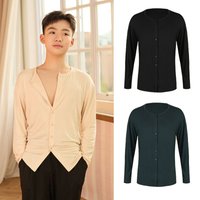Zym Male Latin Dance Clothes Men Boys Long Sleeves Tops Cha Cha Rumba Ballroom Dance Practice Clothing Training Tops DNV26935