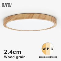Lampa sufitowa LED LVL, imitacja drewna i biała, 3 kolory światła, oświetlenie domowe, kuchnia, sypialnia, łazienka, okrągła lampa sufitowa typu flush.