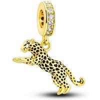 Original 925 Sterling Silver Golden Guardian Leopard Animal Charms Dangle Beads Pendant For 3mm Bracelet DIY Jewelry