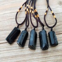 31BB Positive Natural Crystal Black Tourmaline Stone Pendant Necklace Jewelry Decor Healing for Raw Gemstone Necklace Best Wi