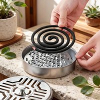 Stainless Steel Mosquito Coil Holder with Cover Safety Incense Burner Ash Catcher Tray Home Decor Anti-Mosquito Stand