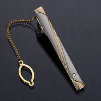 Men's Gold-Tone Tie Bar with Detachable Chain - Elegant Tie Clip for Weddings and Formal Attire