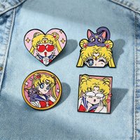 Cute Anime Sailor Moon Cartoon Brooch Creativity Heart Shape Enamel Pin Backpack Clothing Jewelry Metal Badge Accessories Gift