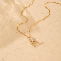 Little Bear Inlaid Love Zircon Women's Party Stainless Steel Plated 18K Gold Hypoallergenic Jewelry Pendant Necklace